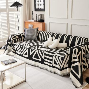 Imagem de Manta Para Sofá Grande 1/2/3/4 Lugares, Manta Macia Sofá Reversível Versátil Manta Bohemia Manta Decorativa Para Sofá Sofá Cama, Black, 180x420cm
