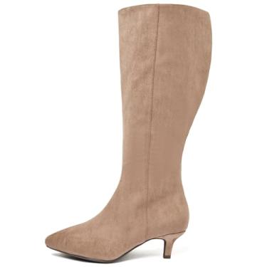Imagem de Ruiee Botas femininas extra largas até o joelho salto agulha largura grande tamanho grande bota altura do joelho confortável bico fino botas longas para mulheres., Bege Mf 371, 10.5 X-Wide