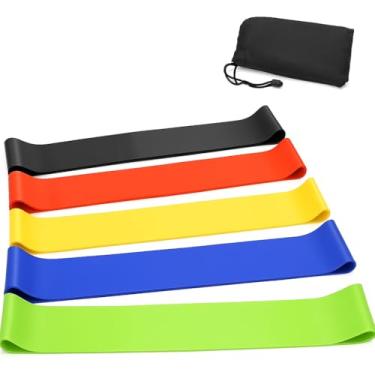 Imagem de Faixas Elásticas Mini Bands para Exercícios - Kit com 5 Intensidades - Treino em Casa, Yoga, Pilates, Glúteos, Alongamento e Fisioterapia - Acompanha Bolsa de Armazenamento