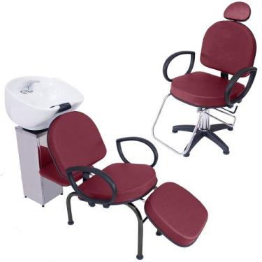 Imagem de Kit 1 Poltrona Cadeira Recl. e Lavatório Salão Beleza Roma - For-ty