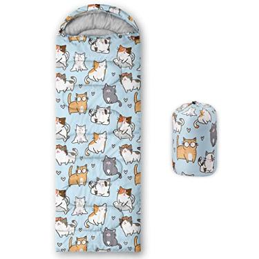 Imagem de QOOMO Sacos de dormir impermeáveis arco-íris para adultos e crianças, sacos de dormir impressos para acampamento, clima quente e frio para 10 estações, leve, viagens e ao ar livre, equipamentos de