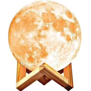 Imagem de Luminária Lua 3D com Base de Madeira – Abajur Decorativo Touch RGB, LED USB, Efeito Lua Cheia, Troca de Cor com Toque – Ideal para Quarto, Presente e Decoração