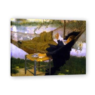 Imagem de The Hammock John Lavery Iconic Realist Portrait & War Scene Canvas Art – Decoração de parede irlandesa atemporal para casa emoldurada 39,98 x 52 cm
