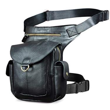 Imagem de Le'aokuu Bolsa mensageiro masculina de couro para motocicleta, pochete tática, bolsa de cintura, bolsa de perna caída.., G1018 Preto, Medium