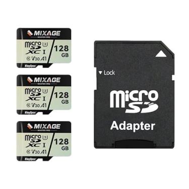 Imagem de MIXAGE Cartão de memória MicroSDXC de 128 GB U3 V30 A1 UH-I, 100 MB/s leitura 60 MB/s gravação 4K UHD para telefones Android, consoles de jogos, câmeras de ação de segurança Dash Cam (pacote com 3)