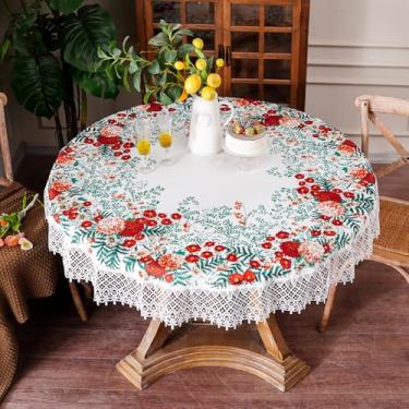 Imagem de SUTAVIA Toalha de mesa branca requintada bordada de renda elegante toalha de mesa retangular reutilizável capa de mesa lavável para festa de casamento em casa (folha floral, 152 cm redonda)