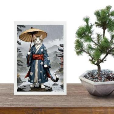 Imagem de Quadro Arte Oriental Gato Samurai 24X18Cm - Com Vidro - Quadros On-Lin