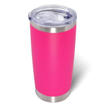 Imagem de AIANJI Copo de 590 ml de aço inoxidável a granel com tampa isolado a vácuo parede dupla caneca de café de viagem copo revestido em pó para bebidas quentes e frias (rosa choque, 1 pacote)