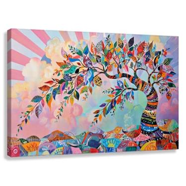 Imagem de Árvore da Vida Arte de Parede Impressão em Tela Decoração Harmonia da Vida Cores Vibrantes Imagens Padrões Geométricos Céu Sonhador 60x40cmx1