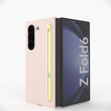 Imagem de TNRV Capa traseira com Samsung Galaxy Z Fold 6 com caneta S, feita de material plástico PC, com uma nova caneta S compacta e suporte para caneta (rosa)