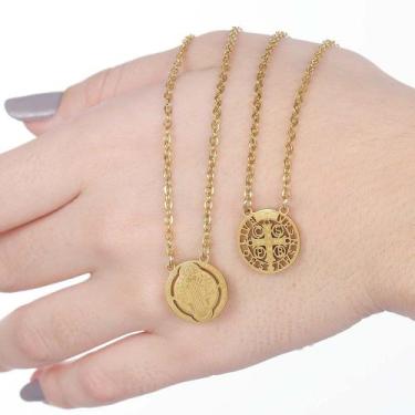Imagem de Escapulário Medalha de São Bento e Cruz Dourado em Aço Inoxidável - Gi