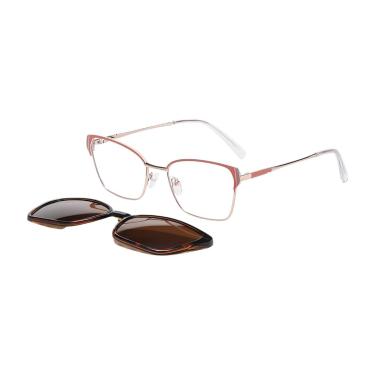 Imagem de Óculos Armação 2 em 1 Clip-On Rovi Feminino Dourado Salmão Frizz Metal