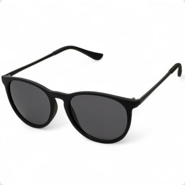 Imagem de ÓCULOS DE SOL SOLON GLASSES REDONDO PRETO COM HASTE DE METAL POLARIZADO COM PROTEÇÃO UV400 + CASE RIGIDA + FLANELA + LIMPA LENTES