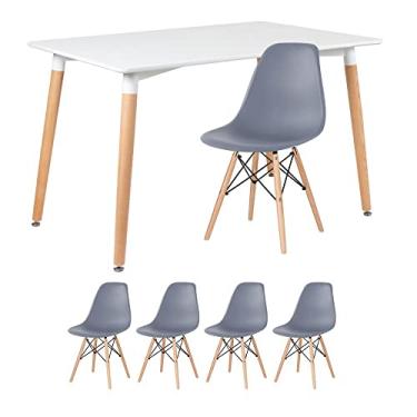 Imagem de Loft7, Mesa de jantar retangular Eames 80 x 120 cm branco + 4 cadeiras Eiffel Dsw