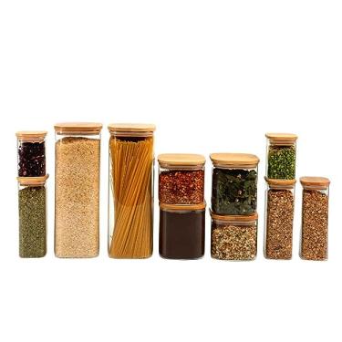 Imagem de Kit de Pote Hermético de Vidro Quadrado com Tampa de Bambu 11 Peças - Oikos