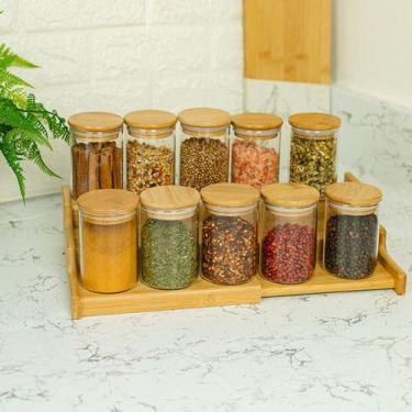 Imagem de Jogo De 10 Potes Herméticos De Vidro Tampa De Bambu - 250 Ml - Casa Li