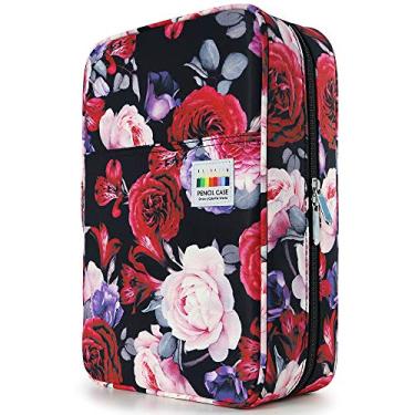 Imagem de Estojo de lápis colorido YOUSHARES 304 compartimentos organizador de caneta com bolso e zíper, suporte multicamadas para lápis coloridos Prismacolor e caneta de gel (rosa vermelho)