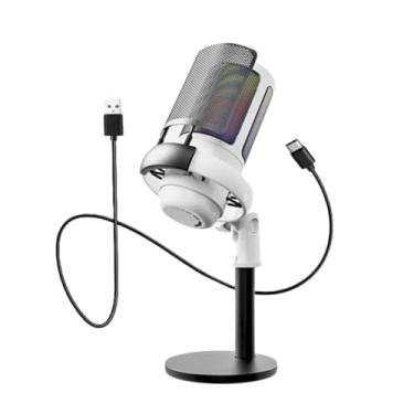 Imagem de Microfone jogos para PC,streaming,podcasts,gravação,microfono condensador de mesa para Notebook, compatível com Mac/PS/consoles,com controle RGB,toque mudo,conector para fone ouvido. (BRANCO)