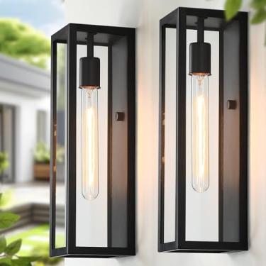 Imagem de CRIRY Luzes de arandela grandes de 40,6 cm, pacote com 2, luminárias externas pretas à prova d'água, luzes para varanda dianteira, acessórios de iluminação de garagem ao ar livre, montagem na parede