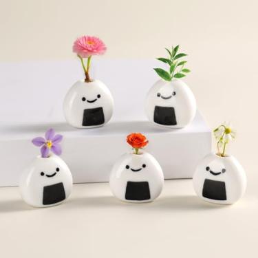 Imagem de Lifeunion 5 peças de mini vasos de cerâmica, pequenos vasos de flores de bola de arroz (onigiri japonês), decoração feita à mão para flores secas, festa de casamento, presente de aniversário