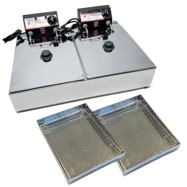 Imagem de Kit Fritadeira Elétrica Industrial 2 Cubas Antichamas 10 Litros com Escorredor M e Tampa(220)