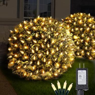 Imagem de 120 luzes LED de rede de Natal para ambientes externos, 1,5 m x 1,8 m, conectável, 8 modos, fio preto, 29 V, rede de plugue, luzes de Natal para jardim, quintal, arbustos, tronco, decoração de árvore