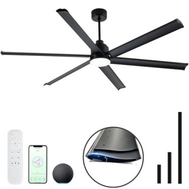 Imagem de Minislak Ventoinhas de teto industriais inteligentes Alexa de 213 cm com luz, 6 lâminas de alumínio de camada dupla, ventilador de teto preto grande com motor CC silencioso de 6 velocidades