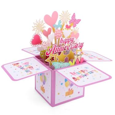 Imagem de Cartão Pop-Up de Aniversário, Fogos de Artifício Coloridos em Forma Coração e Borboleta Cartões Aniversário 3D com Cartão Comemorativo e Envelope Cartões Pop-Up para Esposa Marido Casal