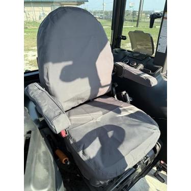 Imagem de LS Tractor CAB versão MT 2 e MT4 capas de assento 2 partes com apoios de braço. Versão de assento de luxo. Camuflagem impermeável cinza. Encosto completo com bolsos. com capas para braços