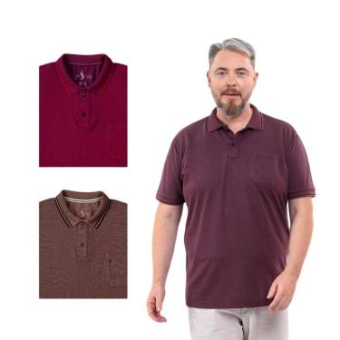 Imagem de Kit 3 Camisa Polo Masculina Plus Size Pique com Bolso Casual