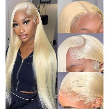 Imagem de Amecire Peruca frontal de renda 613 cabelo humano 13 x 4 HD transparente loiro liso frontal perucas pré-arrancadas sem cola 180% densidade loiro lace frontal perucas de cabelo humano 50 cm