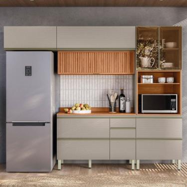 Imagem de Cozinha Completa Proença 6 Portas 6 Gavetas Ripado com Vidro Nogueira/Nude Prime Tx - Demobile