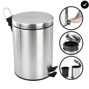 Imagem de Lixeira Lixo Pedal Emborrachado Aço Inox 5litros Banheiro Cozinha - Fu