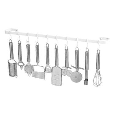 Imagem de Porta Utensílios E Talheres De Parede 60cm 10 Ganchos Branco - HomeFul