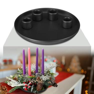 Imagem de LemonRoad Suporte de castiçal de cerâmica, 4 assentos de castiçal cônicos para Natal, guirlanda do advento, outono, casamento, férias, festa moderna, casa, cozinha, ilha, decoração de mesa, sem velas