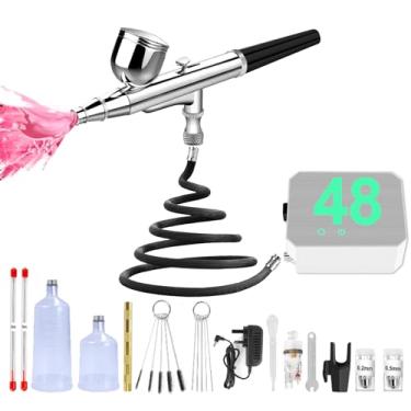 Imagem de MADETEC Kit profissional de aerógrafo para arte em unhas com compressor - 3 PSI ajustáveis (25/35/48), pressão estável, bicos de 0,2/0,3/0,5 mm, sem entupimento para arte de unhas, pintura, modelo