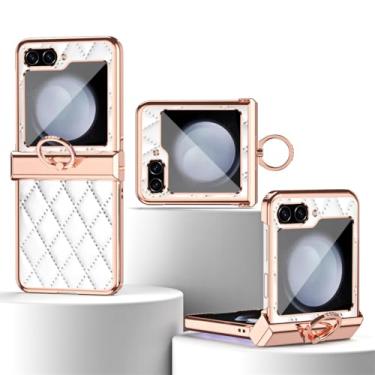 Imagem de Capa de couro com proteção de dobradiça, suporte para samsung galaxy z flip 5 pequena capa de vento perfumada para z flip5, branca, para galaxy z flip 5
