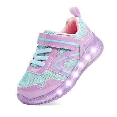 Imagem de AMZZPIK Tênis infantil para meninas com luzes de LED, leve, de malha intermitente, antiderrapante, respirável, para caminhada, Tênis roxo para meninas que acendem, 5 Toddler