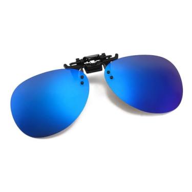 Imagem de Óculos de sol polarizados com clipe para dirigir, óculos de sol amarelos para dirigir à noite, lentes de resina, proteção UV 400, azul espelhado, largura total: 128 mm