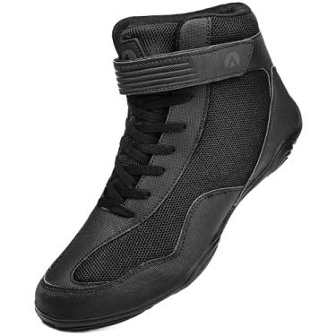 Imagem de DimaiGlobal Tênis masculino de luta livre fitness tênis de boxe Zero Drop Sole High Top Fighting Shoes Taekwondo Karate Martial Arts Training Shoes, Todo preto, 37
