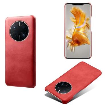 Imagem de Capa para Huawei Mate 50 PRO,Proteção contra quedas,Casca de volta de cor sólida simples,Design de couro de imitação de plástico-Red