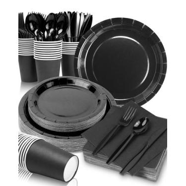 Imagem de Conjunto de artigos de festa Lzerking Black 224 peças para 32 convidad