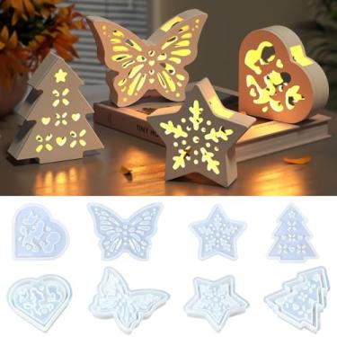 Imagem de 4 Sets Resin Lamp Mold Lampshade Silicone Resin Molds,Cute Christmas Tree Star Shape Epoxy Resin Casting Mould,DIY Valentine's Day Wedding Christmas Party Home Decor