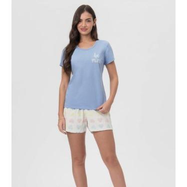 Imagem de Short Doll Feminino Estampado Mensageira Da Paz Azul, GG, Azul