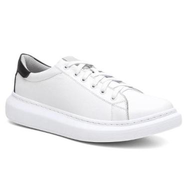 Imagem de Tênis Casual Masculino Couro Solado Plataforma - Mila Marques, Branco,