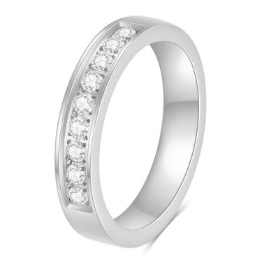 Imagem de MYNENEY Aliança de casamento banhada a ouro 14 K, zircônia cúbica, eternidade, empilhável, anel de noivado feminino, Aço inoxidável, Sem pedra preciosa