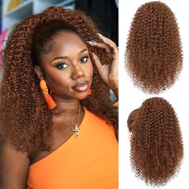 Imagem de FREEMEIGE Extensão de rabo de cavalo encaracolado com cordão para mulheres negras 35,5 cm rabo de cavalo cacheado afro crespo para mulheres extensões de cabelo sintético rabo de cavalo