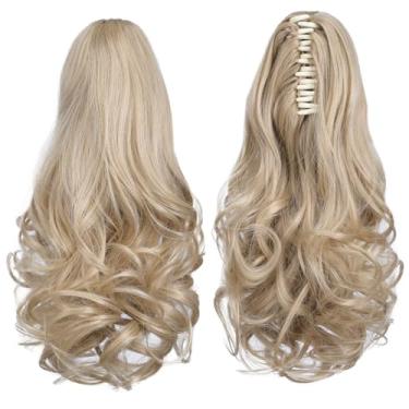 Imagem de ShulaSHOP Extensão De Rabo Cavalo Loiro, Extensões Cabelo 14" Com Garra, Curta E Cacheada, Peruca Sintética Aparência Natural Para Mulheres, Leve