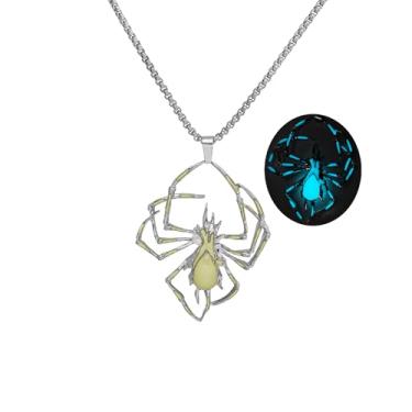 Imagem de VIYPDRST Colar feminino de aranha gótico com pingente de aranha luminoso, estilo punk, réptil, pingente de Halloween, joia que brilha no escuro, one size, Metal, Sem Pedra Preciosa