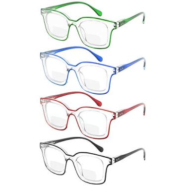 Imagem de Eyekepper Pacote com 4 óculos de leitura bifocais para mulheres - armação de duas cores para leitores bifocais femininos, 4 peças de lentes transparentes, +3.00